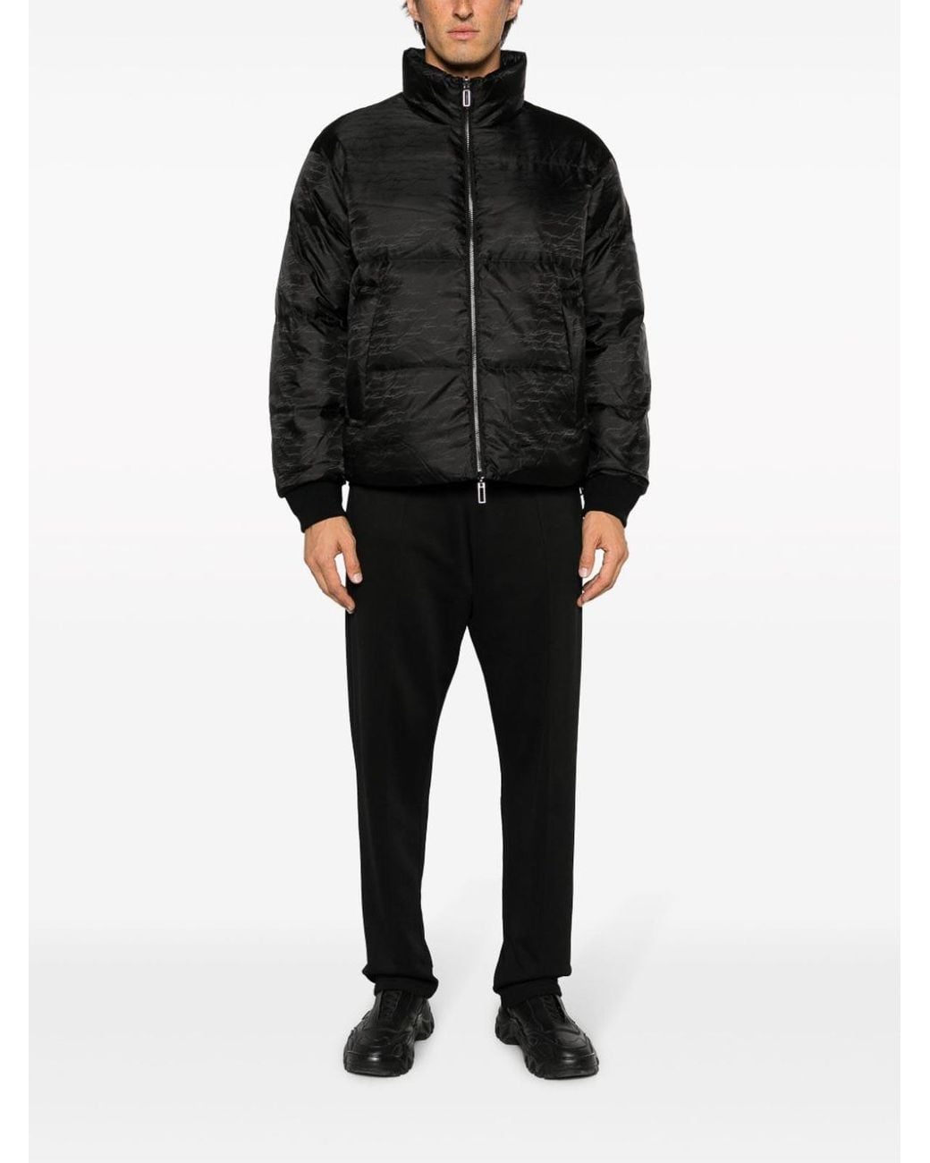 Emporio Armani Black Allover Logo Down Jacket for men
