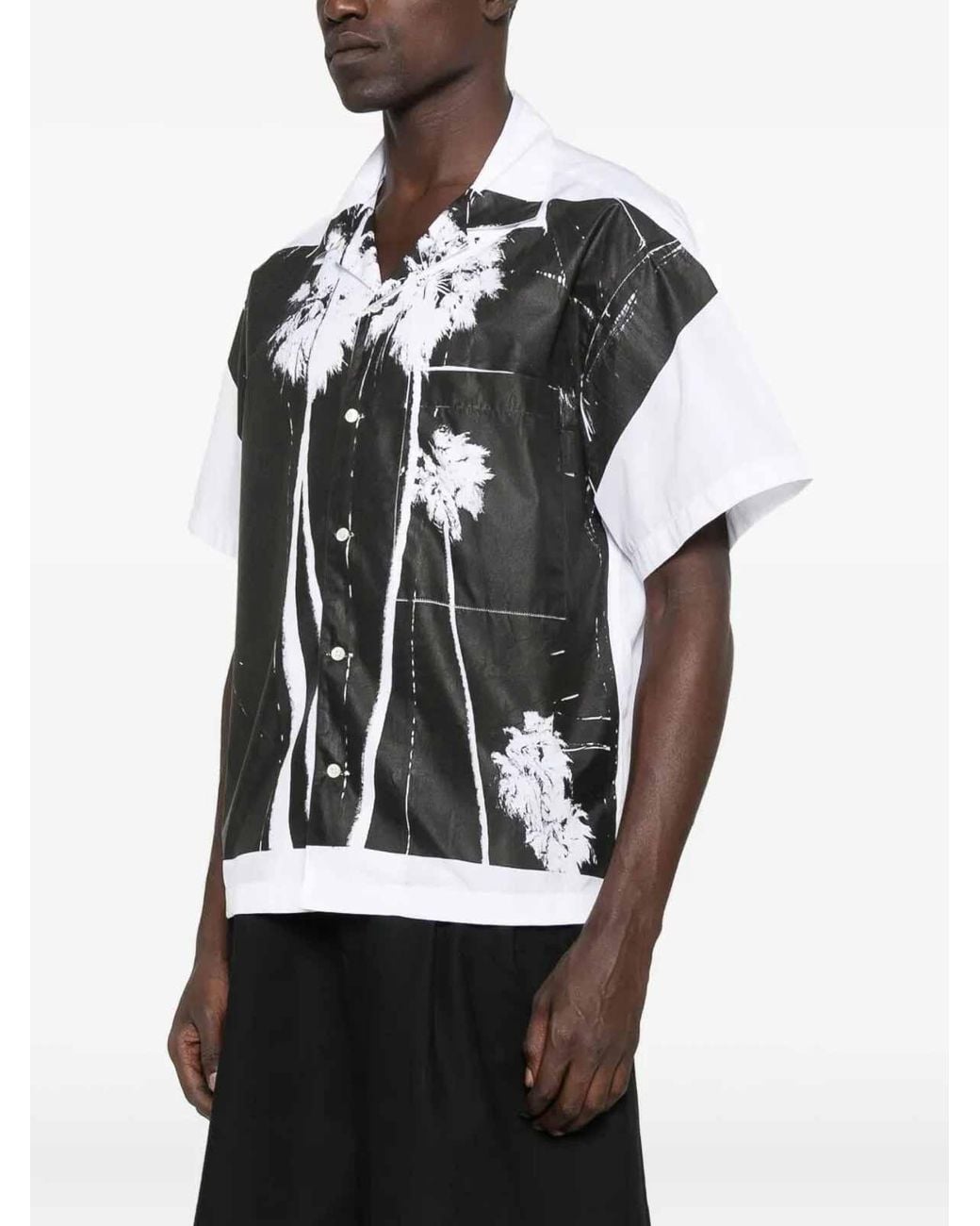 Palm Angels Black Palm Tree-Print Cotton Shirt for men