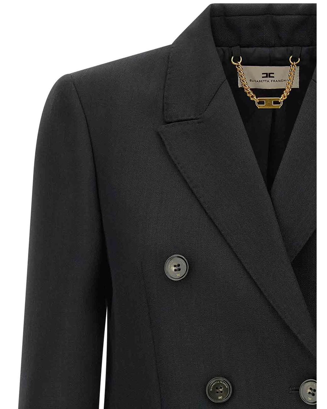 Elisabetta Franchi Black Virgin Wool Double-Breasted Blazer
