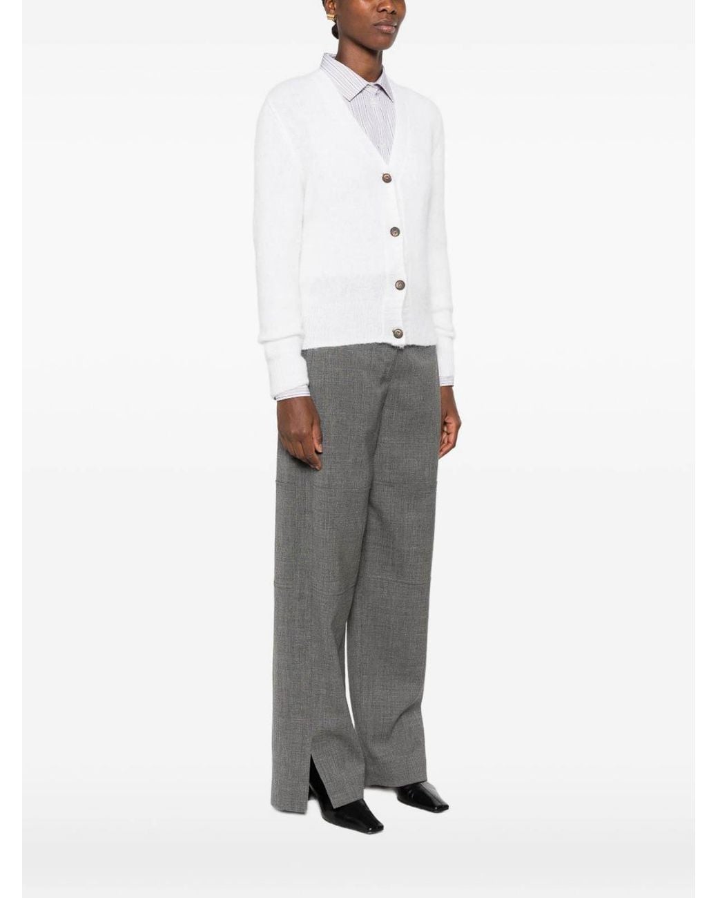 Base London White Wool V-Necked Cardigan
