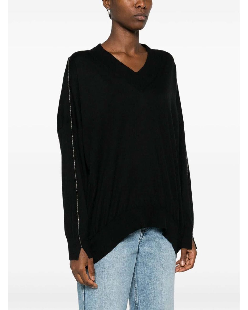 Brunello Cucinelli Black Long Sleeve V-Neck Sweater
