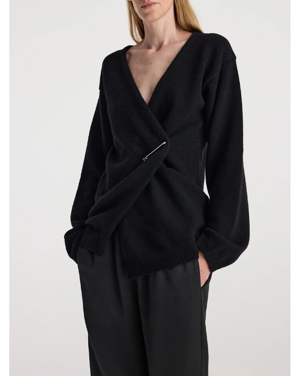 Rohe Black Off-Shoulder Wrap Cardigan
