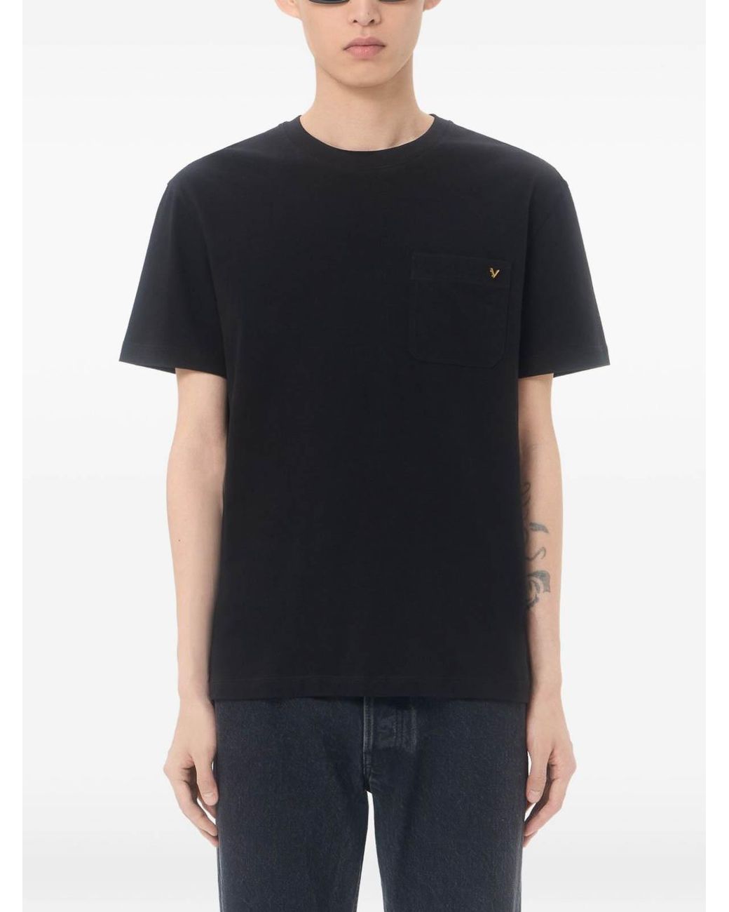 Valentino Garavani Black Cotton T-Shirt With Vgold for men