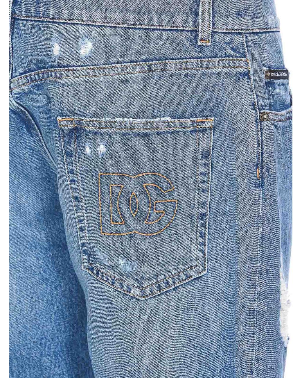 Dolce & Gabbana Blue Distressed Jeans With Dg Embroidery for men
