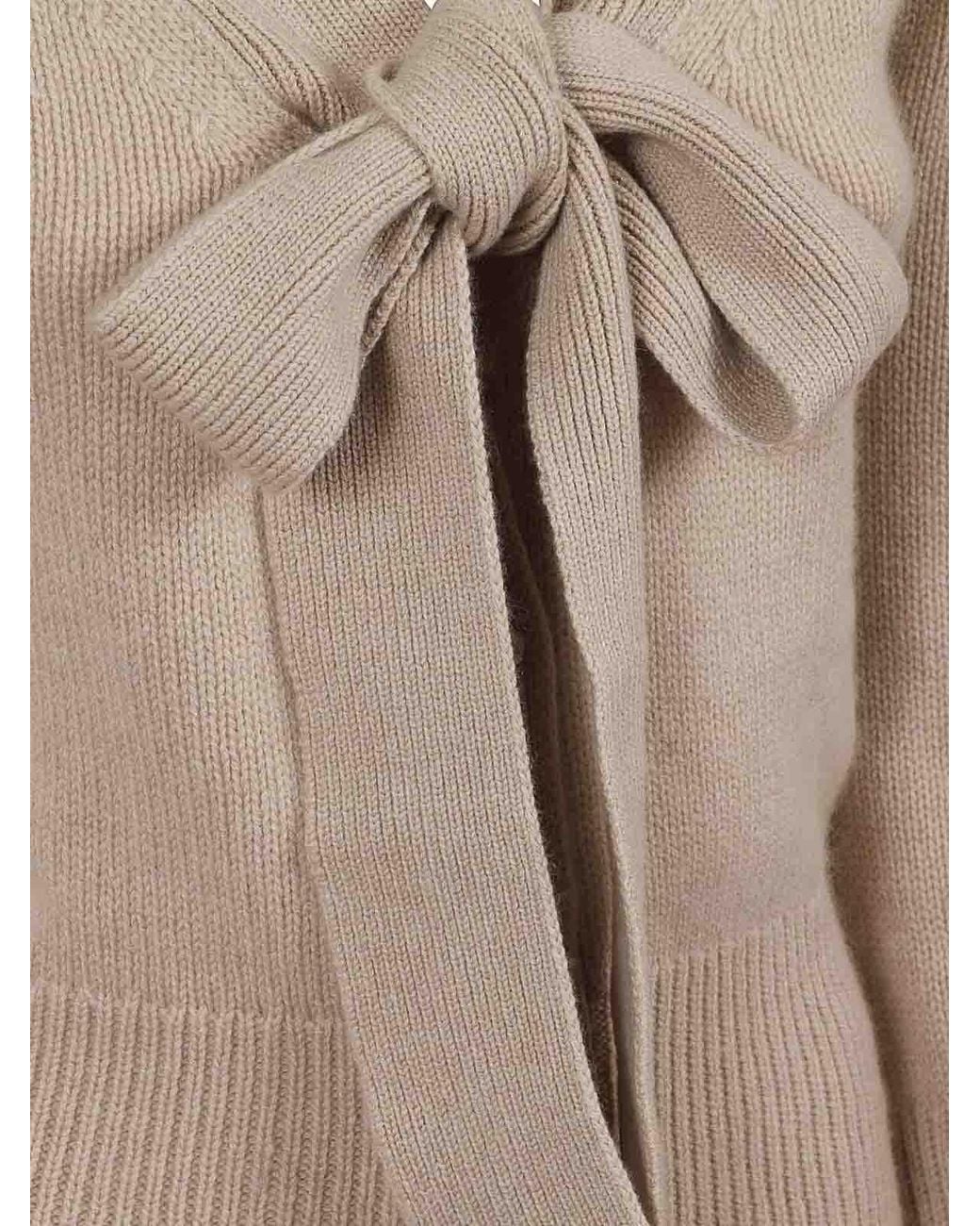 Ermanno Scervino Natural Pure Cashmere Sweater With Front Bow