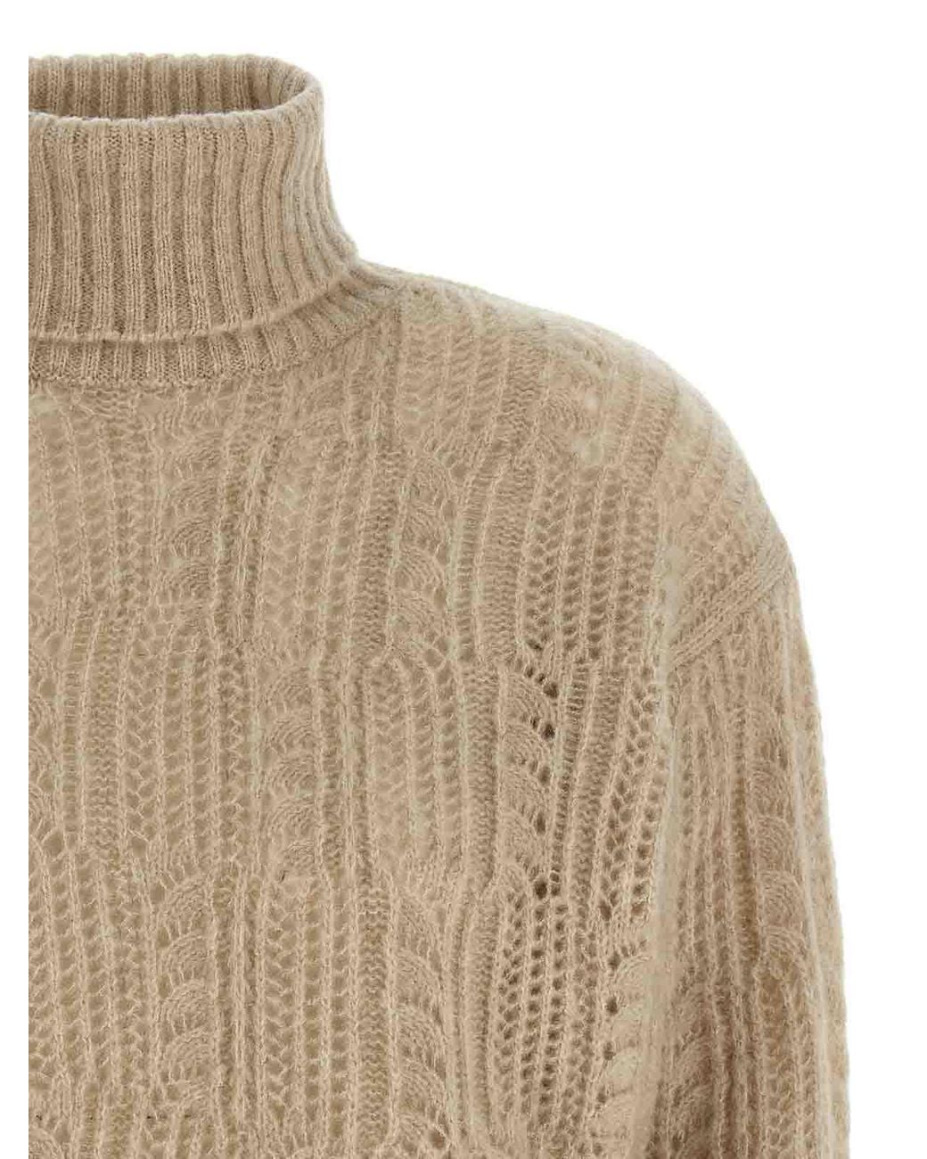 Agnona Natural Openwork Turtleneck Sweater