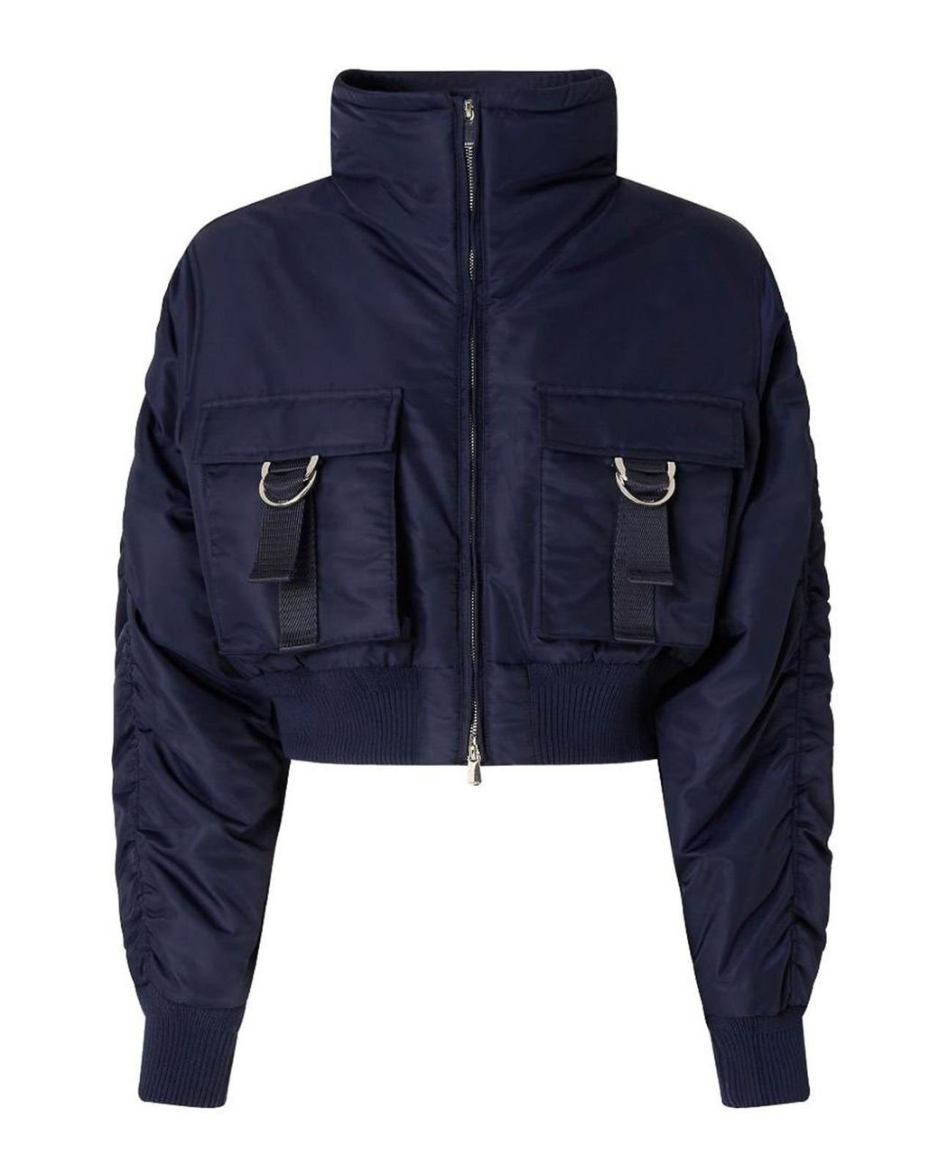 Pinko Blue Short Pinot Bomber Jacket With High Collar