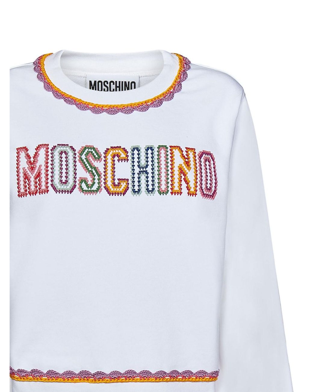 Moschino White Sweater With Multicolour Edges And Logo