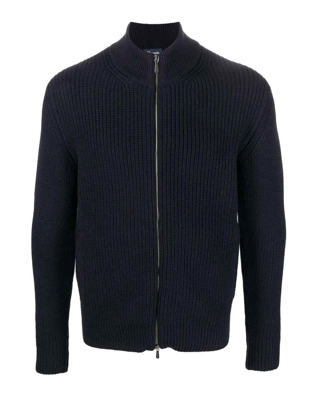 Drumohr Blue Cardigan With Pockets And Zip for men