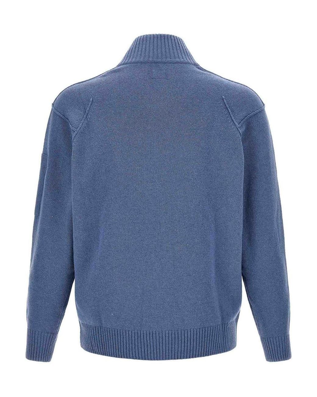 C P Company Blue Wool High-Neck Cardigan for men