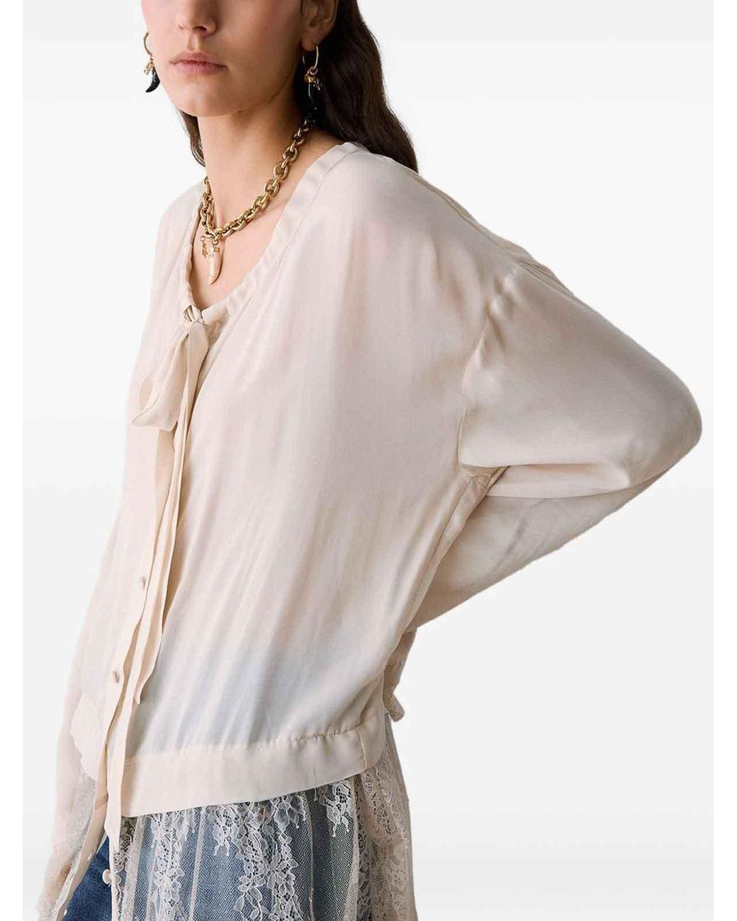 Liu Jo White Shirt With Long Sheer Lace Veil