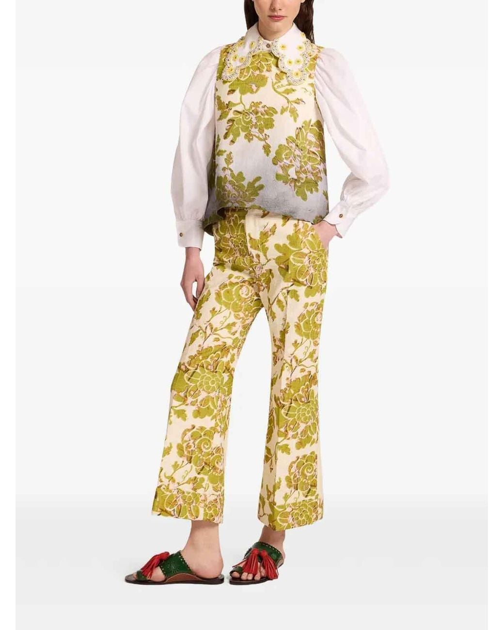 LaDoubleJ Yellow Hendrix Floral-Print Trousers