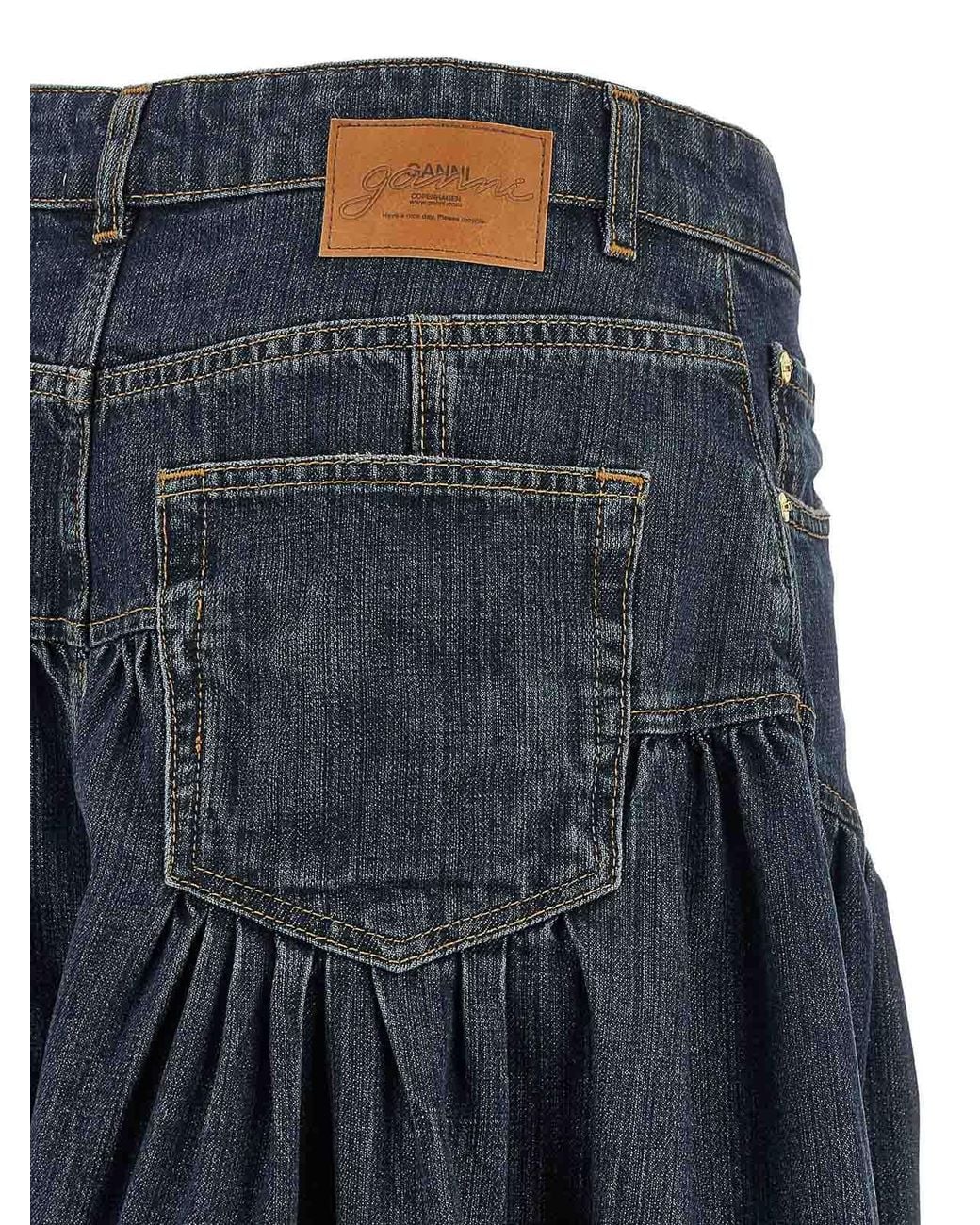 Ganni Blue Slub Denim Skirt