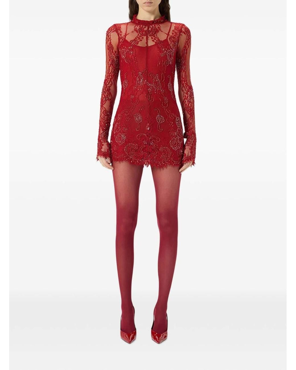 Blumarine Red Lace Mini Dress With Slip