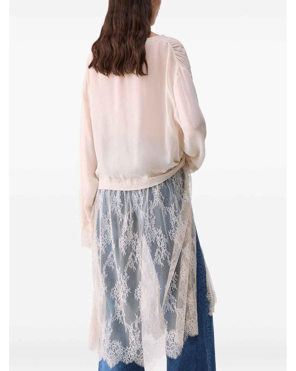 Liu Jo White Shirt With Long Sheer Lace Veil