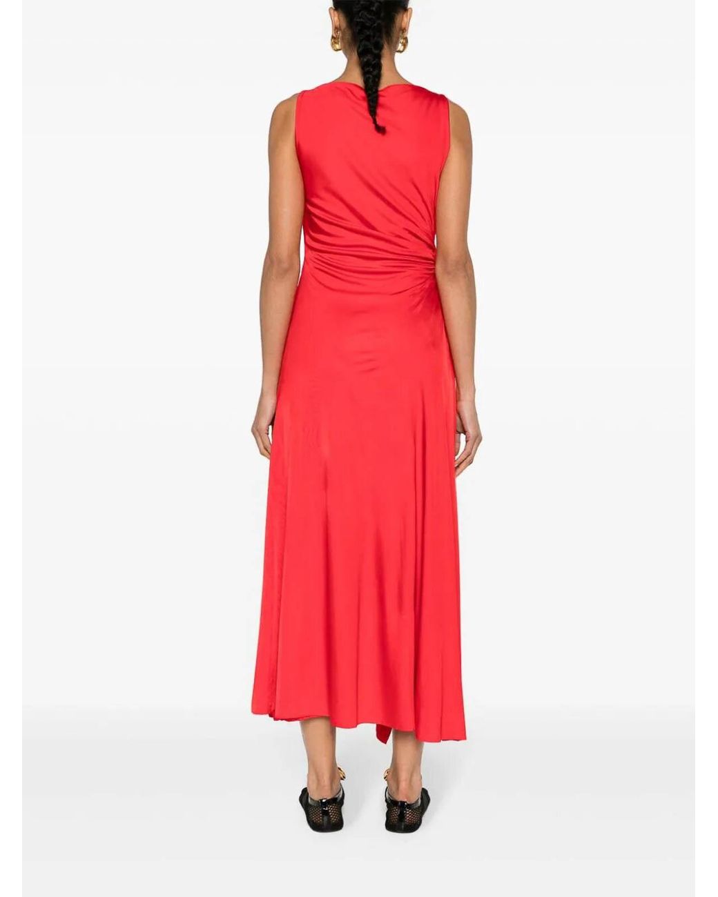 Lanvin Red Ruched Detailed Sleeveless Midi Dress