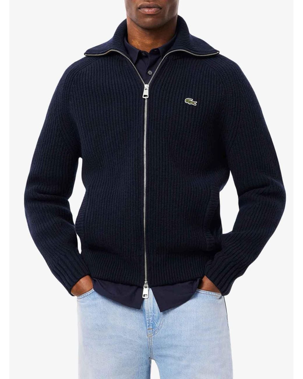 Lacoste Blue Carded Wool Turtleneck Sweater With Zipper for men