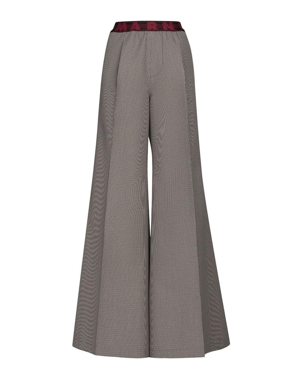Marni Gray Logo-Waistband Houndstooth Trousers