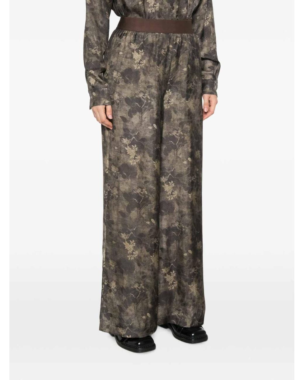 Uma Wang Green Pansy Printed Trousers