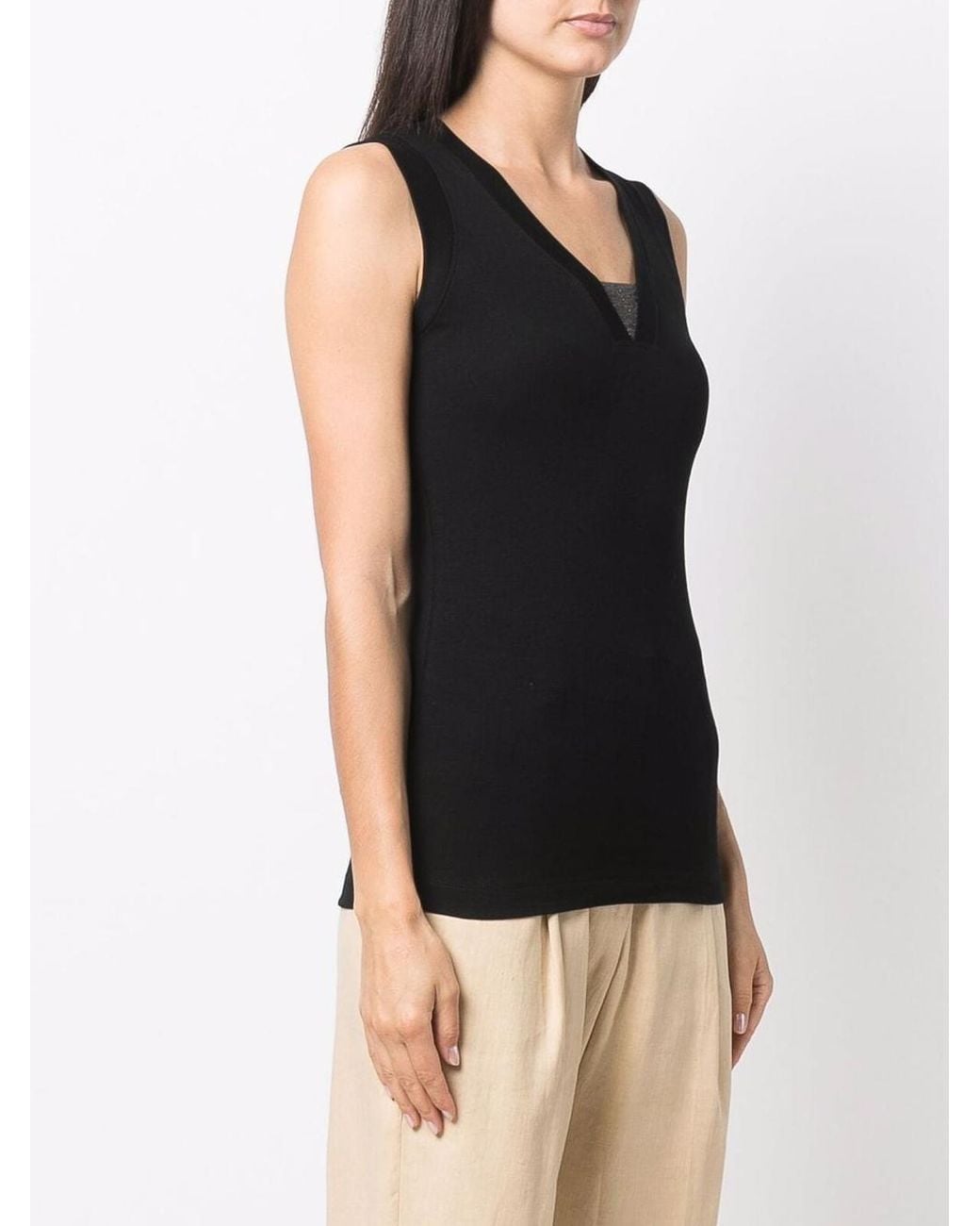 Brunello Cucinelli Black V-Neck Tank Top
