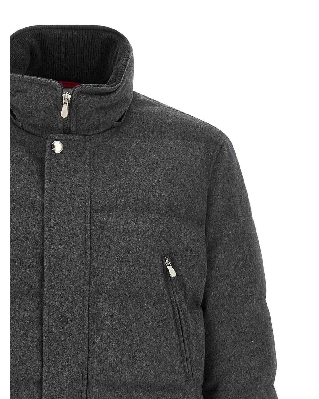 Brunello Cucinelli Gray Membrane Wool Flannel Parka for men