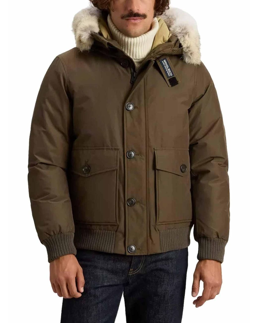 Woolrich Brown Hooded Jacket With Fluffy Trim for men