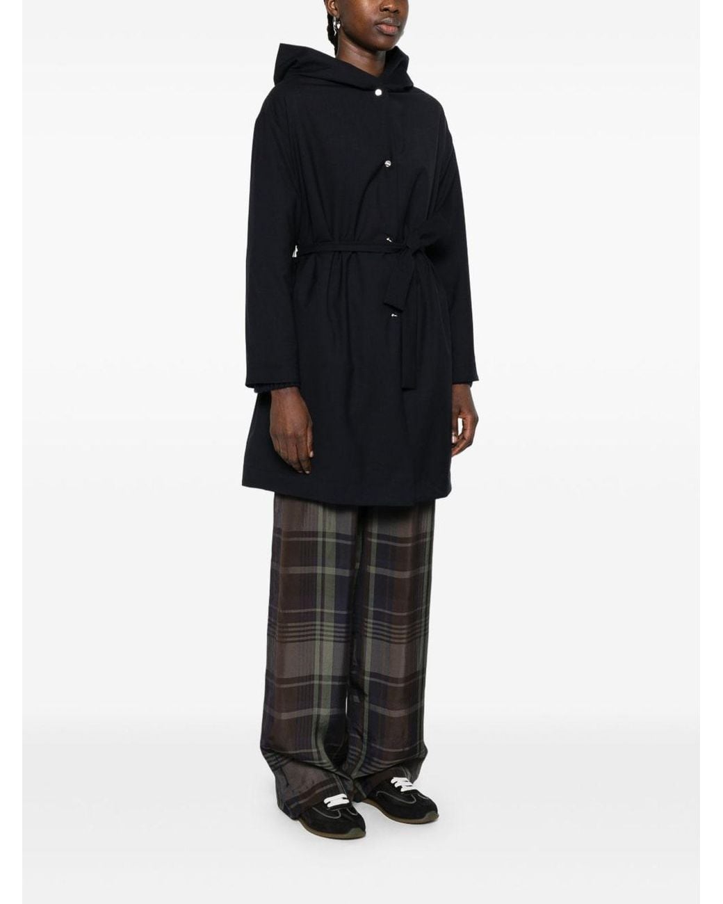 Herno Blue Hooded Overcoat With Side Pockets