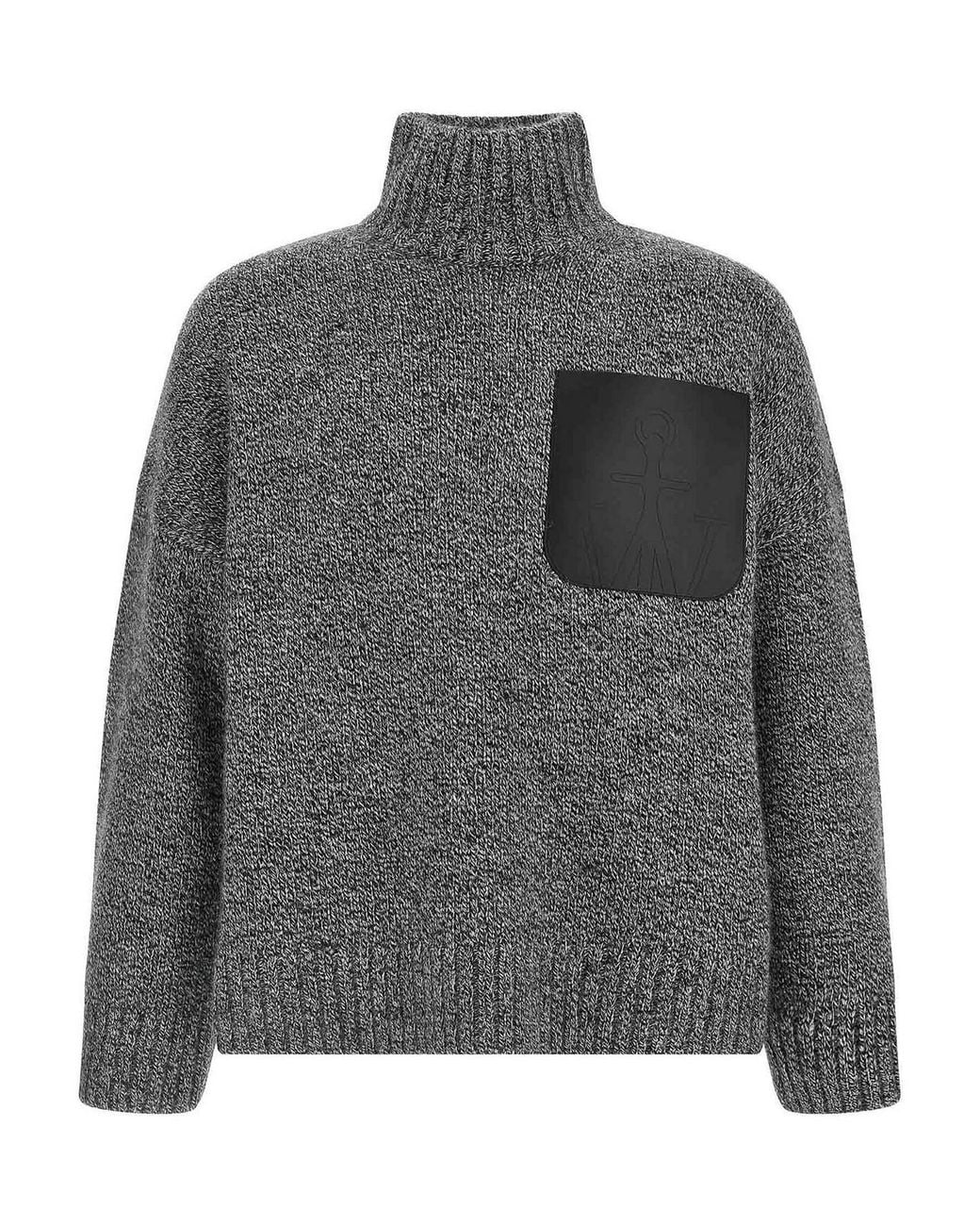 J.W. Anderson Gray Leather Patch Pocket Sweater for men