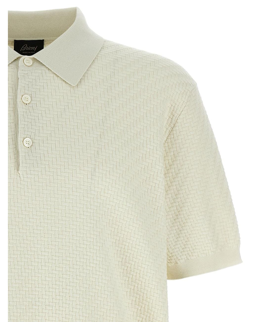 Brioni White Knit Polo Shirt for men