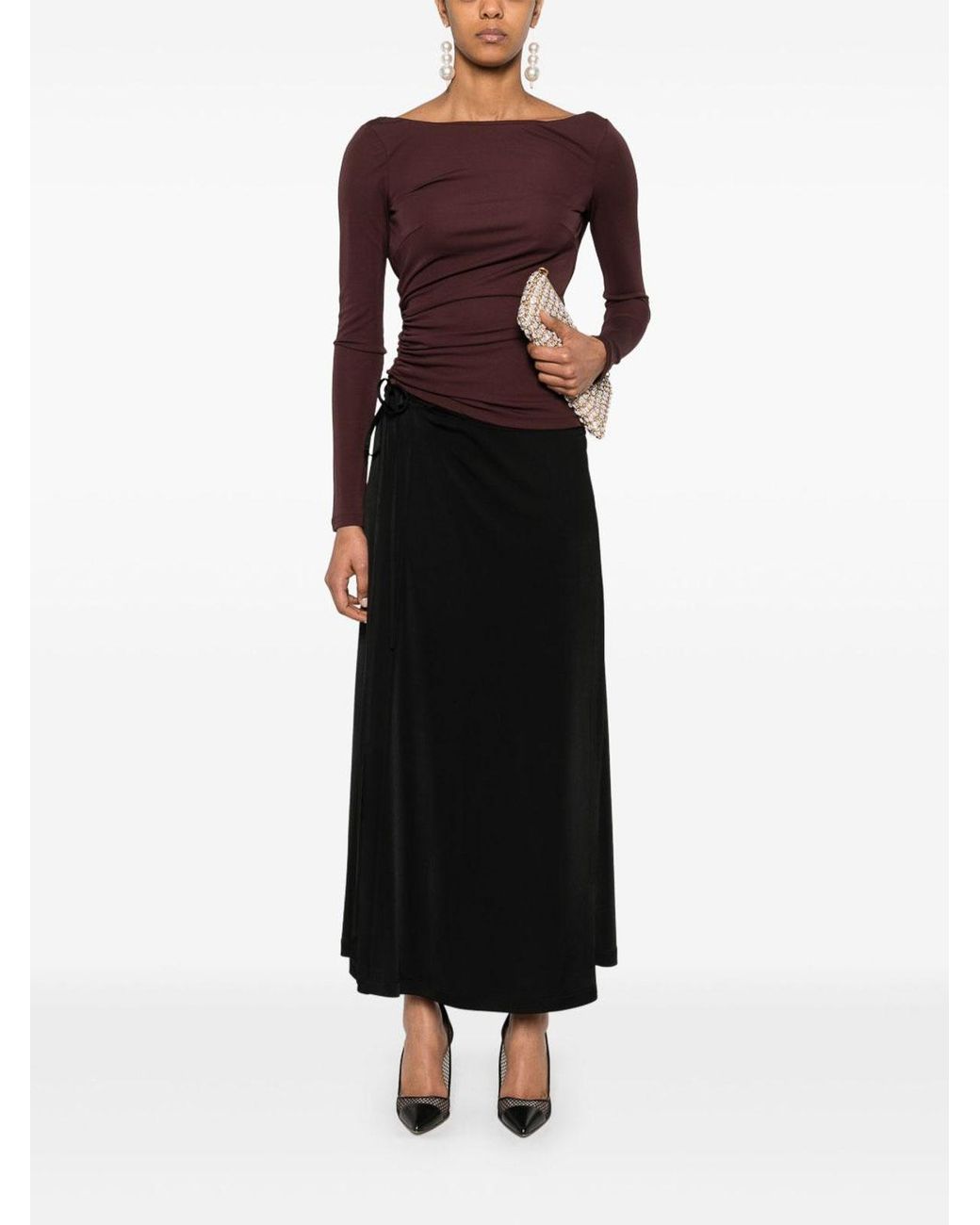 Elisabetta Franchi Purple T-Shirt With Boat Neck Thin Straps