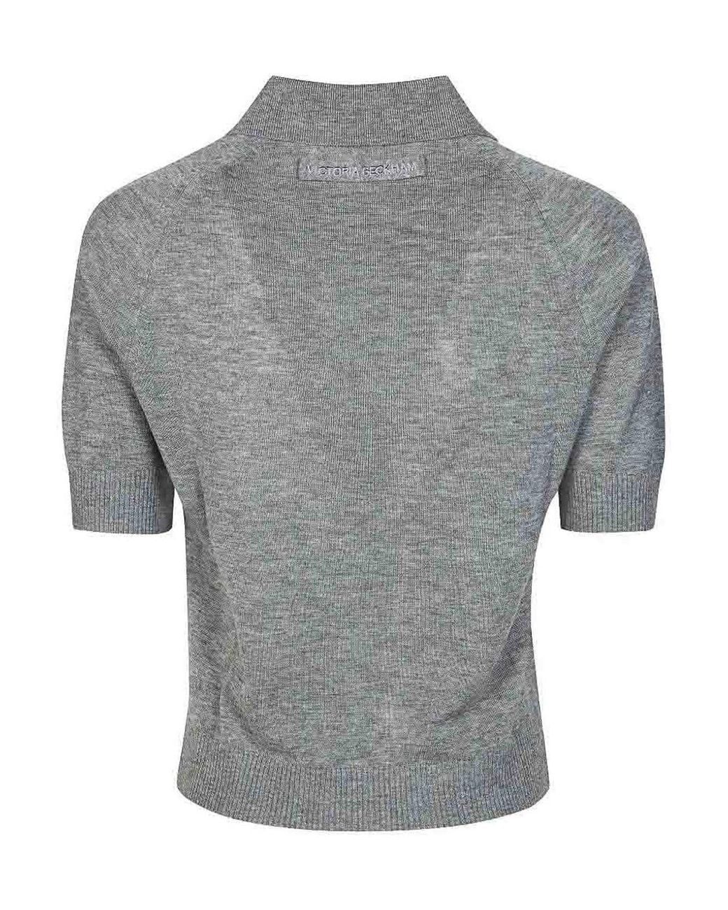 Victoria Beckham Gray Lightweight Fine Guage Knitted Polo Top