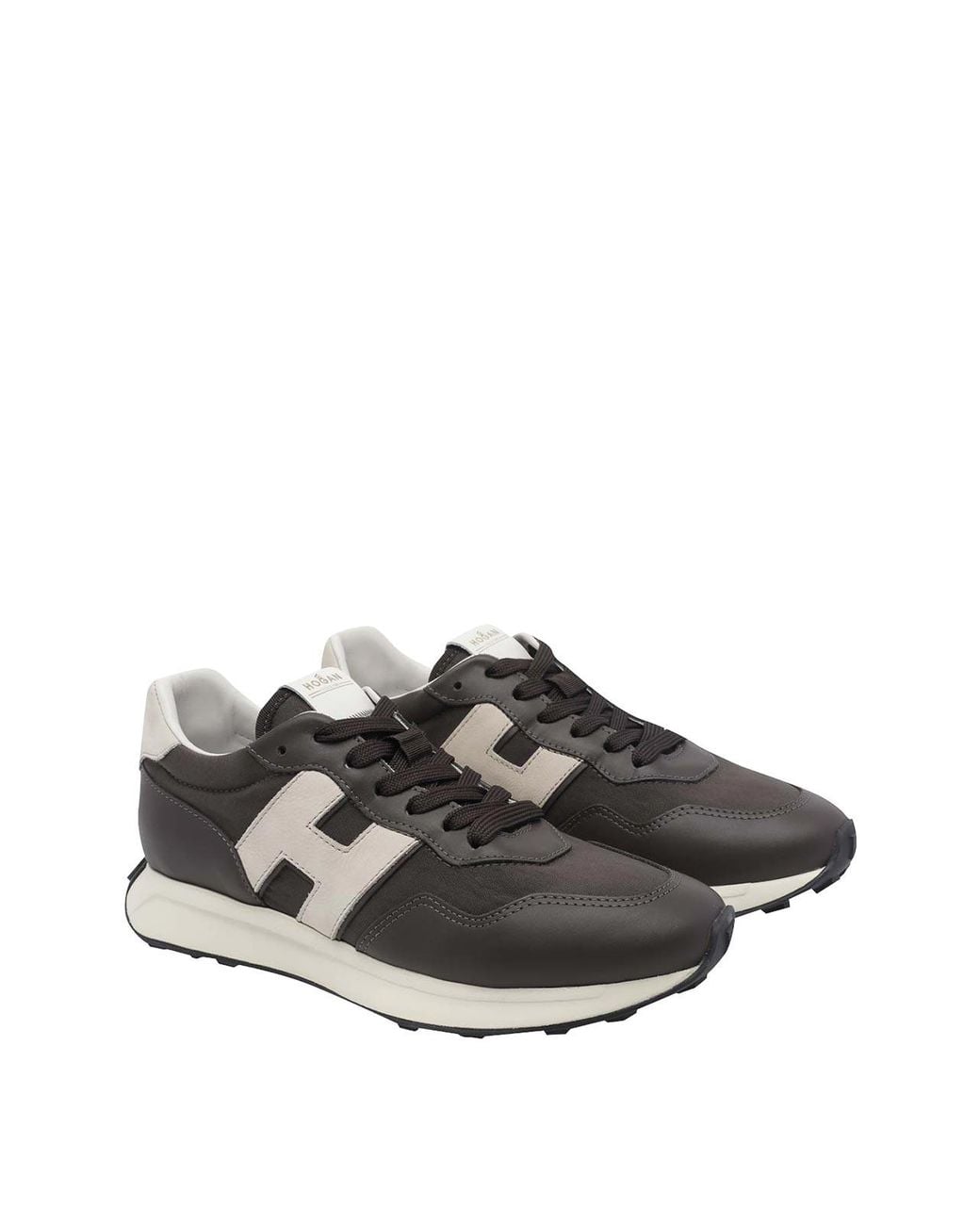 Hogan Brown H601 Smooth Leather And Mesh Sneakers With H Logo And Notched Sole for men