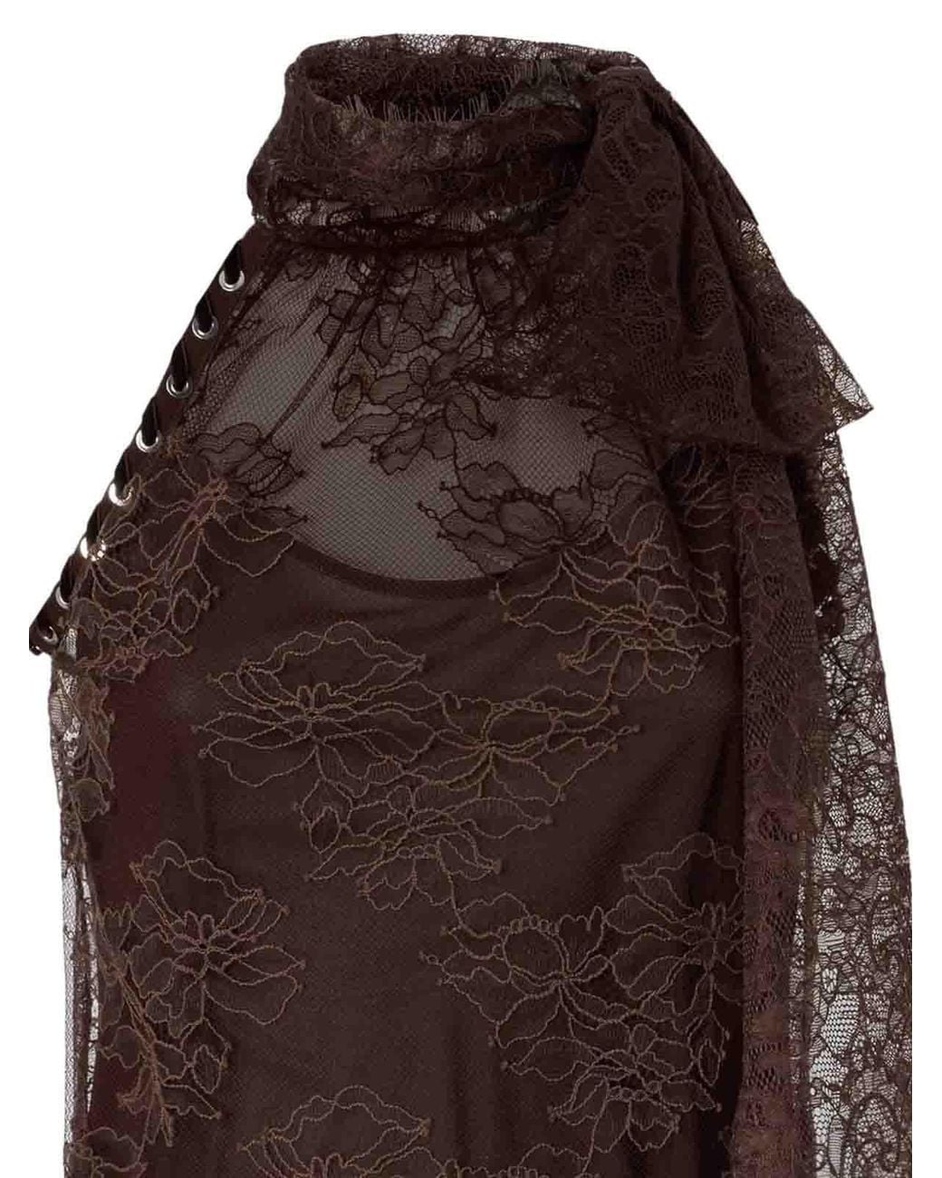 Pinko Brown Skoda Lined Lace Top