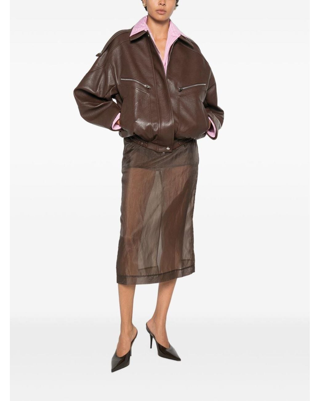 Frankie Shop Brown Hudson Faux Leather Bomber Jacket