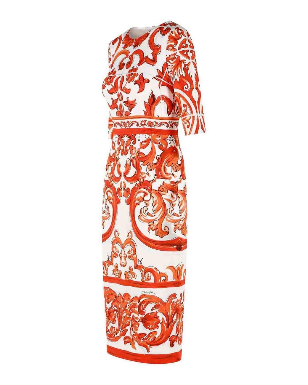 Dolce & Gabbana Red Dolce & Gabbana Majolica Print Silk Dress
