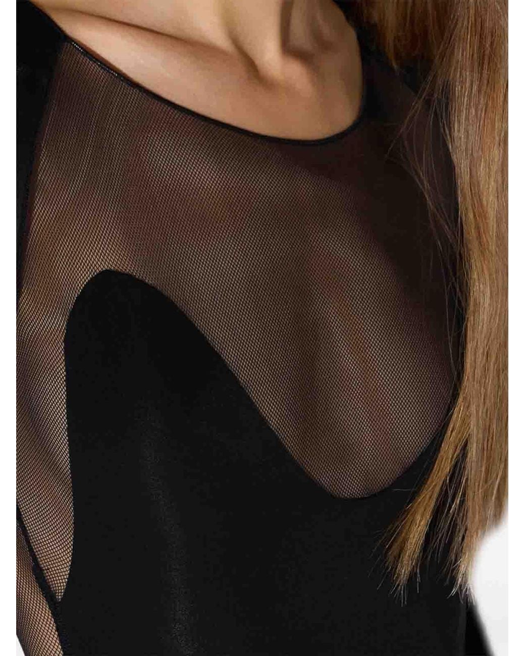 Elisabetta Franchi Black Sheer Panel Long-Sleeve Bodysuit