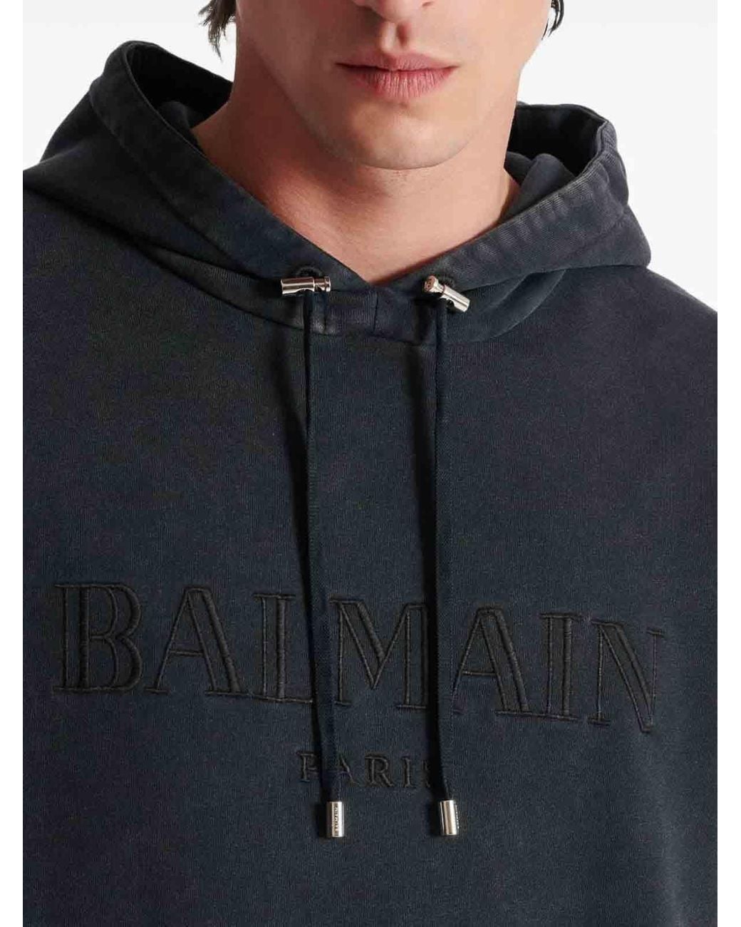 Balmain Black Vintage Embroidered Hoodie for men