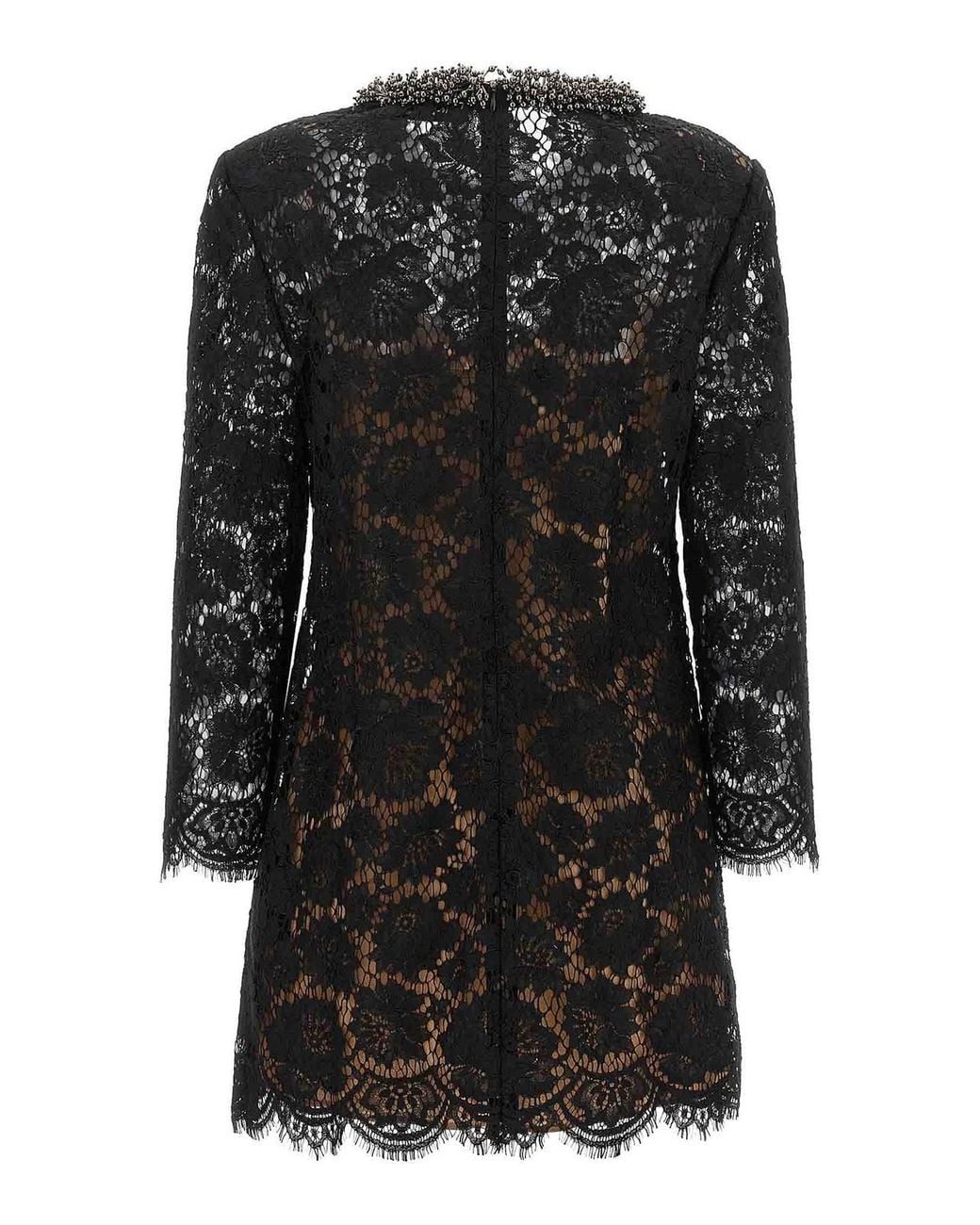 Self-Portrait Black Lace Dress With Jewel Collar