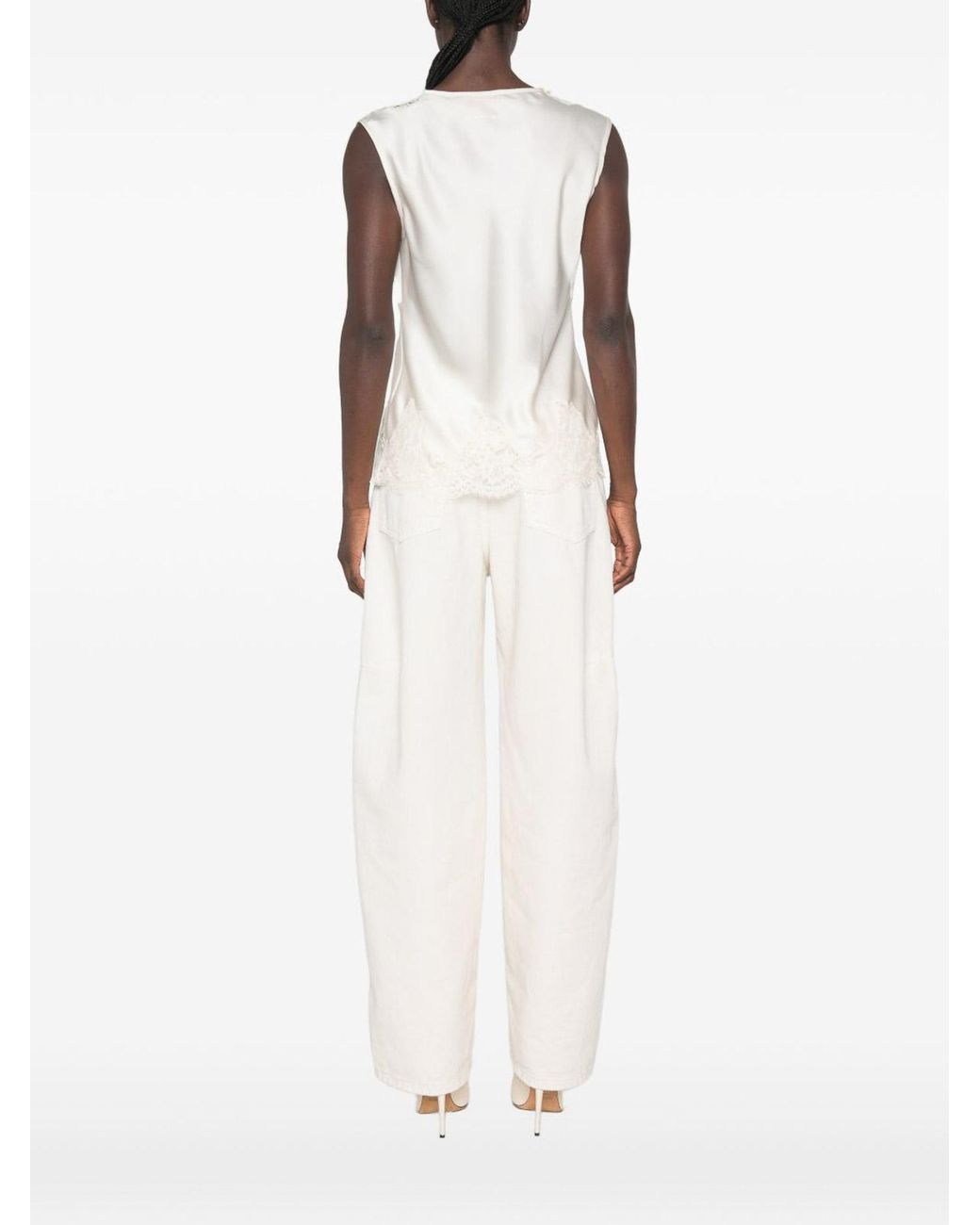 ERMANNO FIRENZE White Lace Detail Tank Top