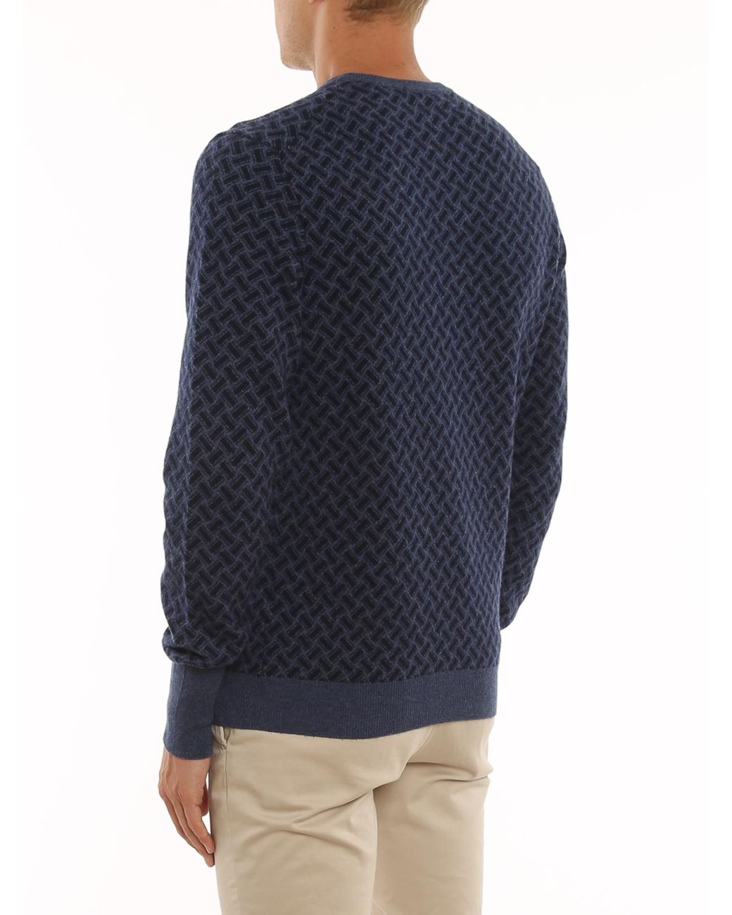 Drumohr Blue Biscuit Pattern Cashmere Jumper for men