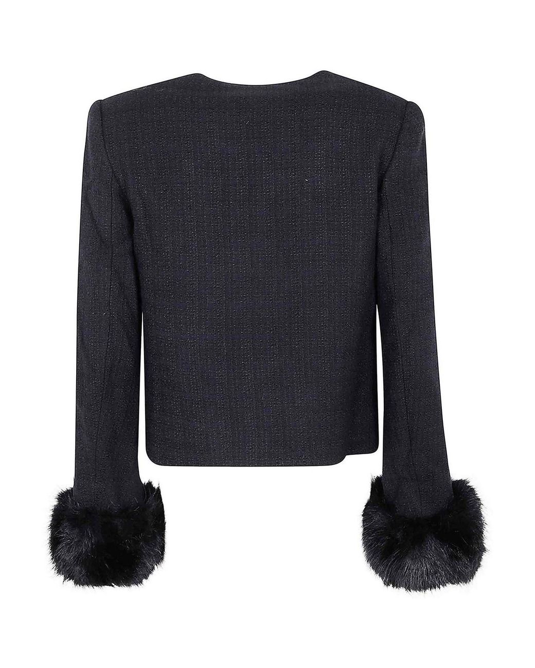 Self-Portrait Blue Boucle Fur Cuff Jacket