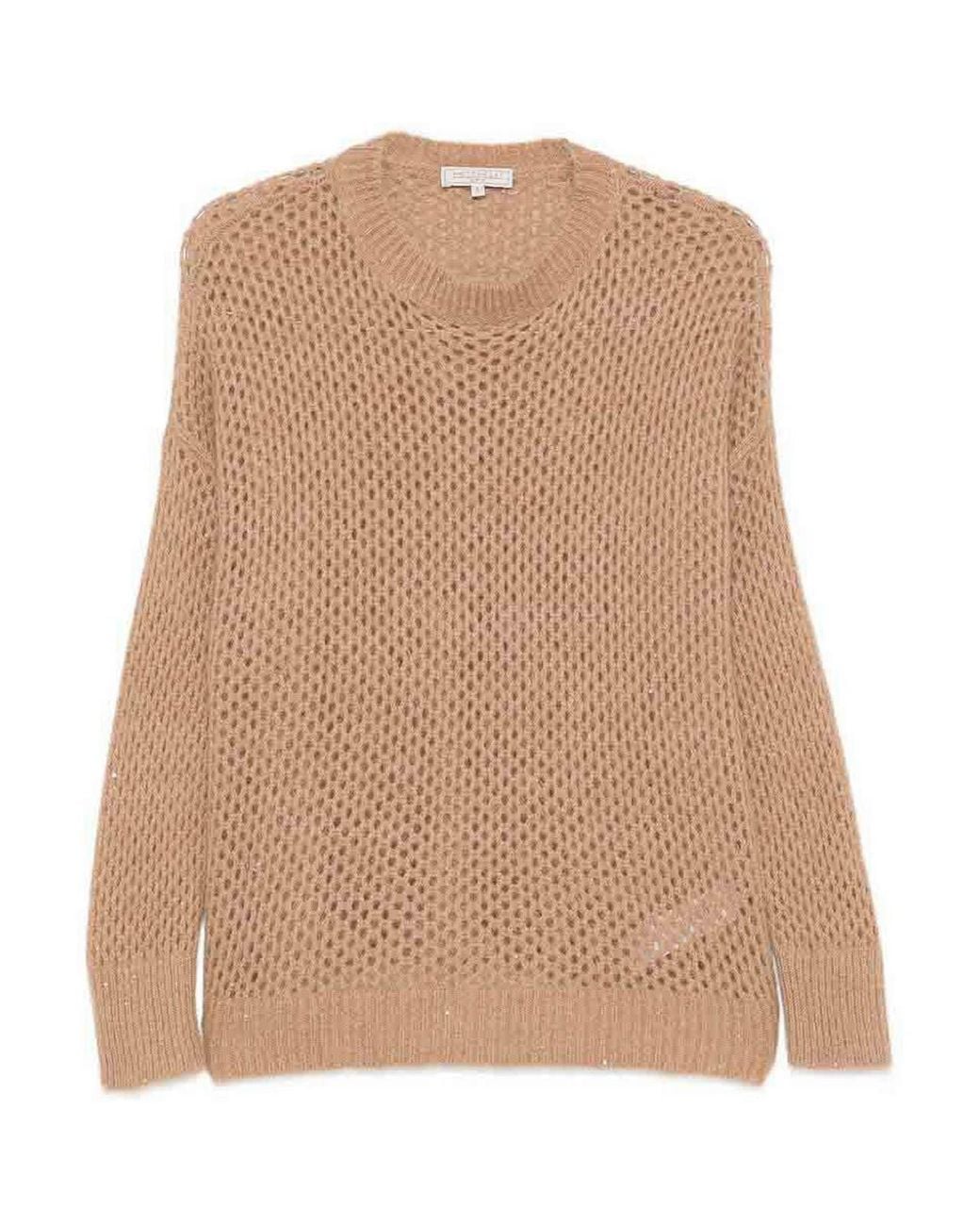 Antonelli Natural Camel-Colored Open-Knit Sweater