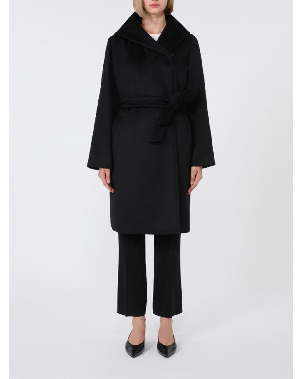Max Mara Black Hooded Wool Coat