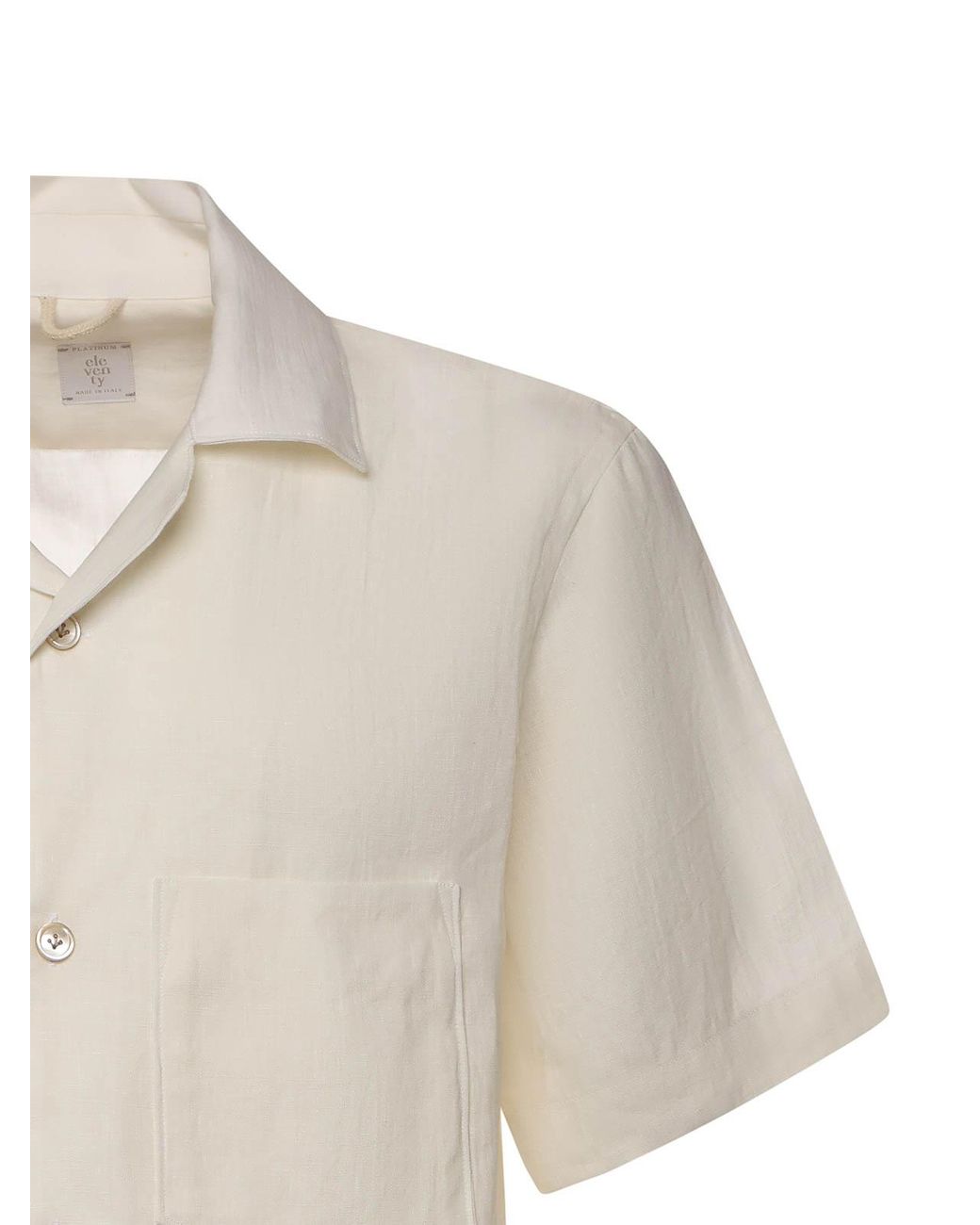 Eleventy White Linen Bowling Shirt for men