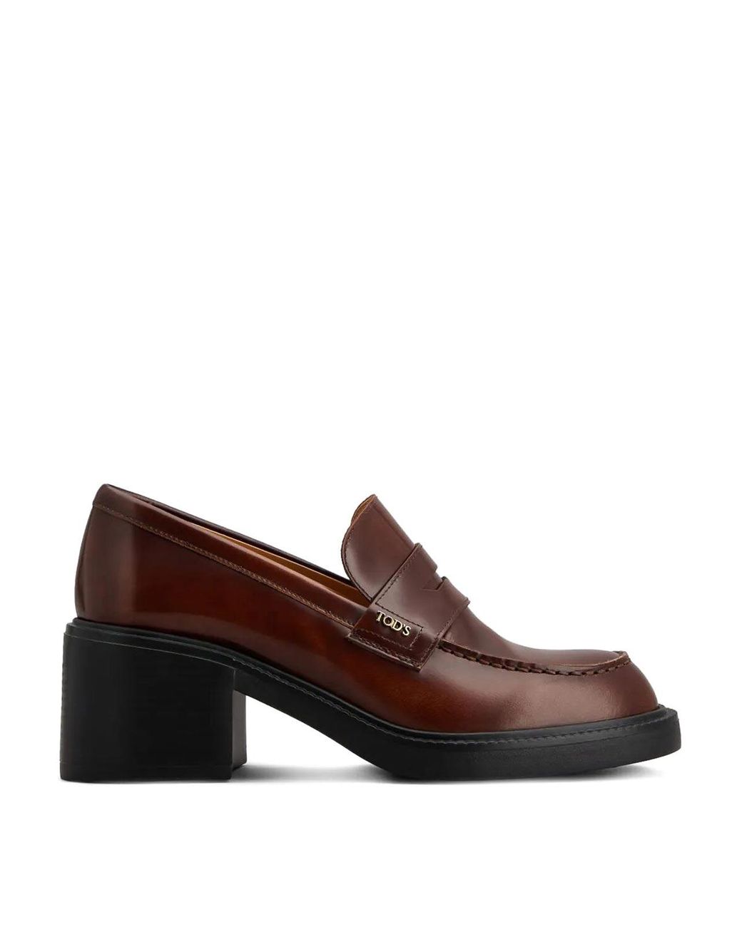 Tod's Brown Leather Heeled Penny Loafers