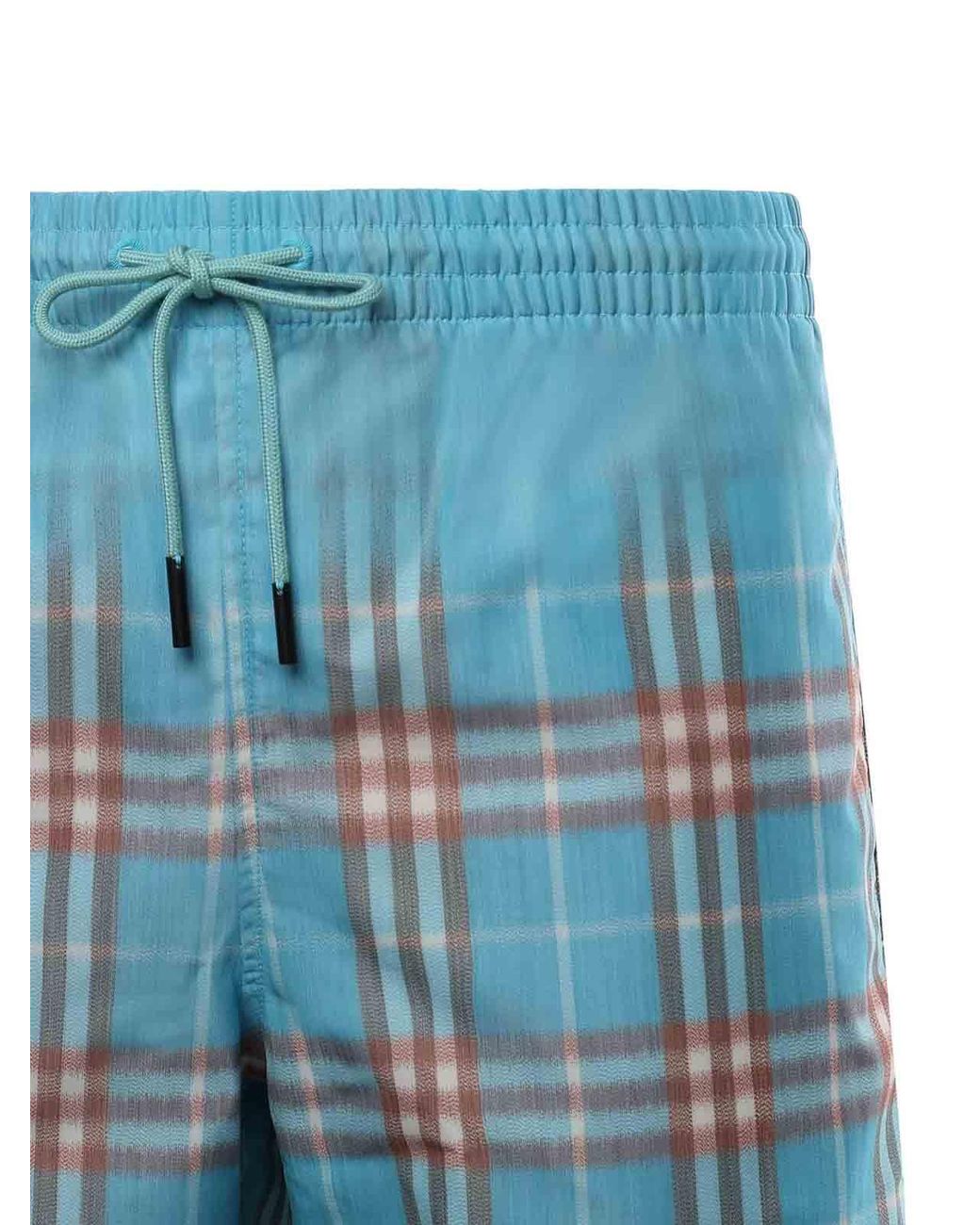 Burberry Blue Swim Trunks With A Faded Check Pattern for men