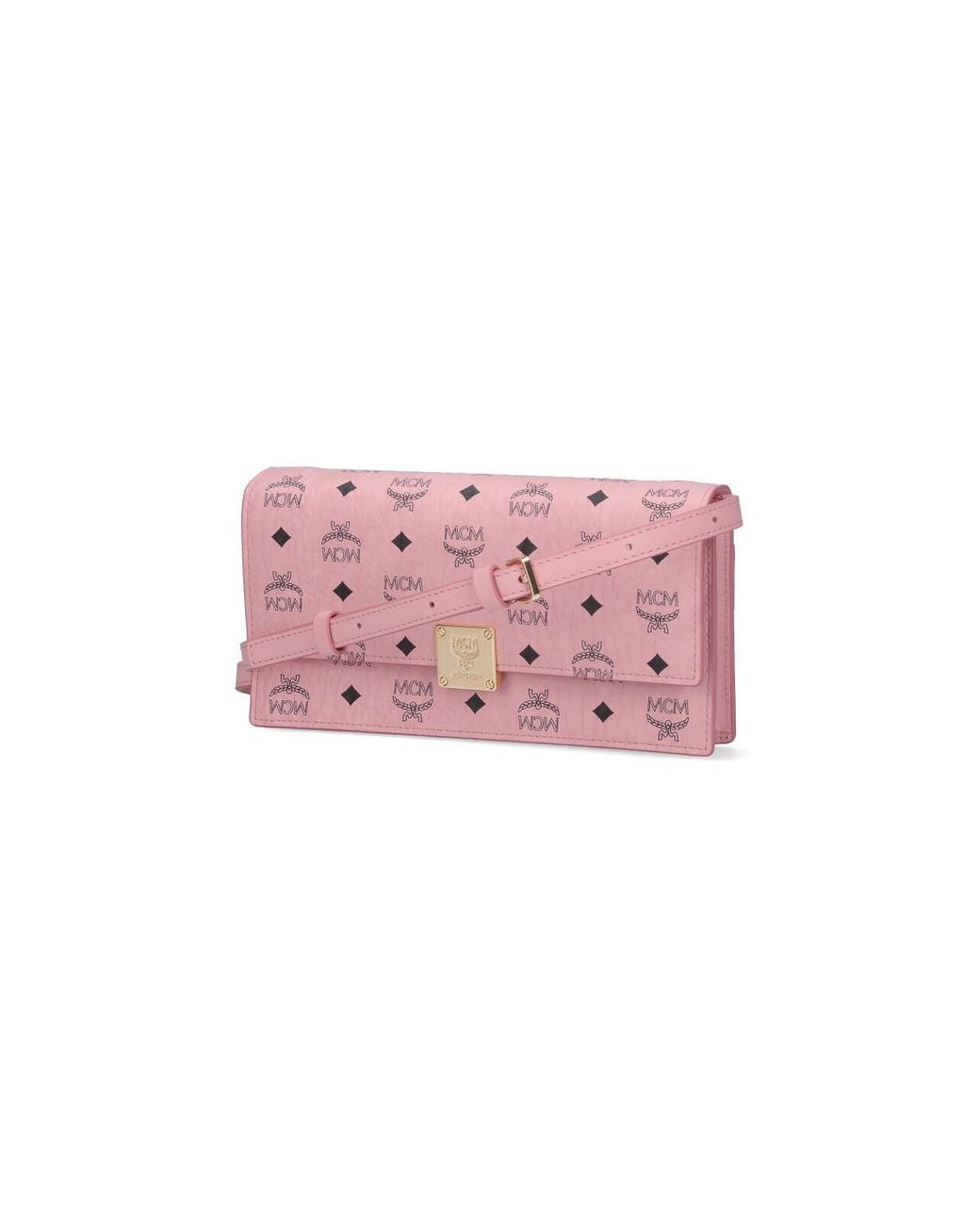 MCM Pink Large Wallet With Logo Shoulder Strap