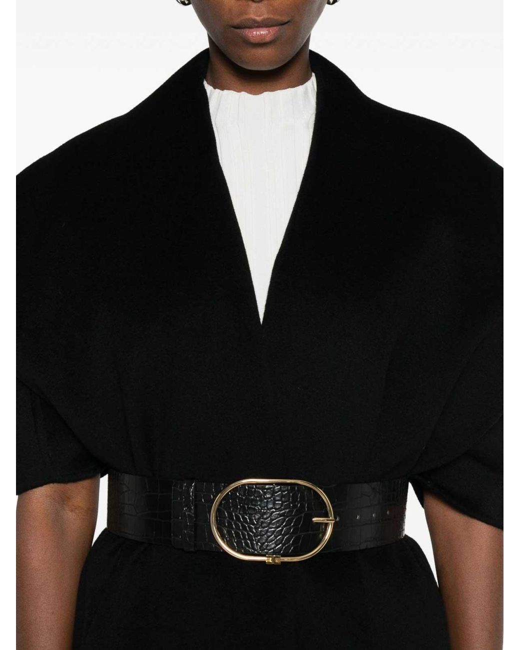 Elisabetta Franchi Black Wool Belted Coat