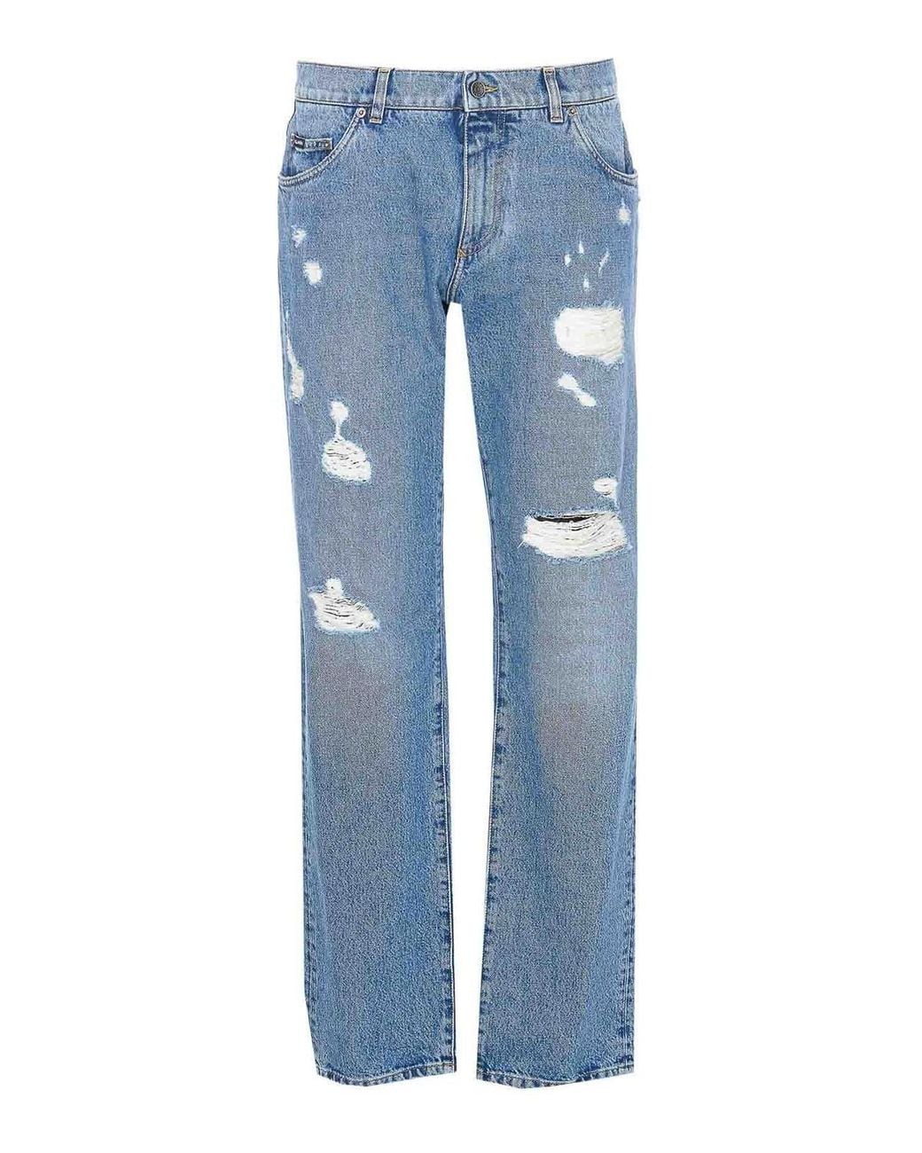 Dolce & Gabbana Blue Distressed Jeans With Dg Embroidery for men