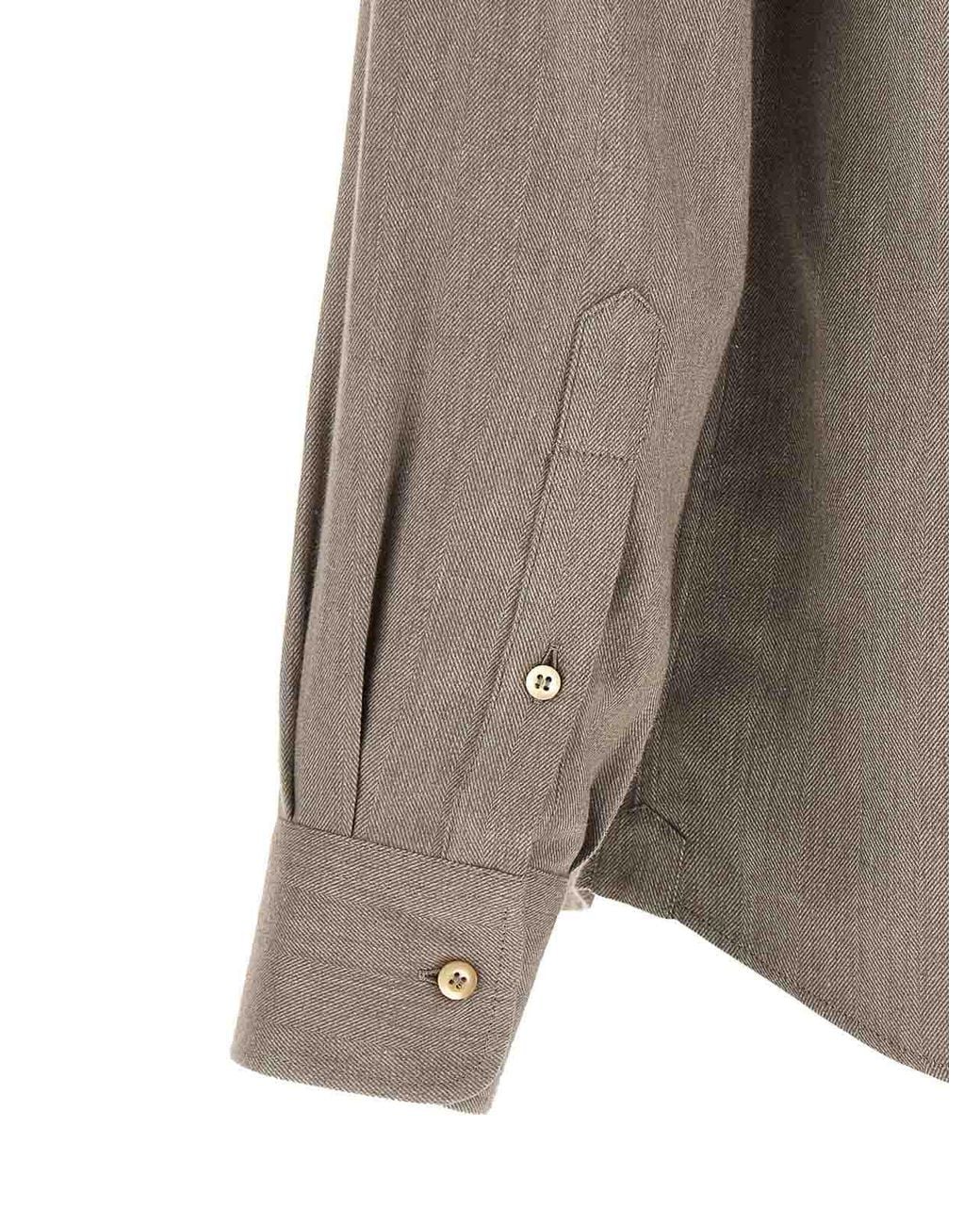 Brunello Cucinelli Brown Herringbone Shirt for men